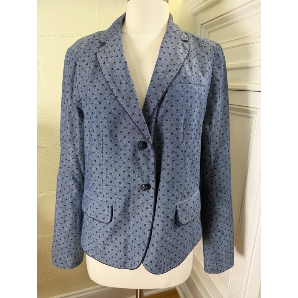 Academy Blazer Women's 8‎ Blue Chambray Polka Dot Cotton Jacket Preppy